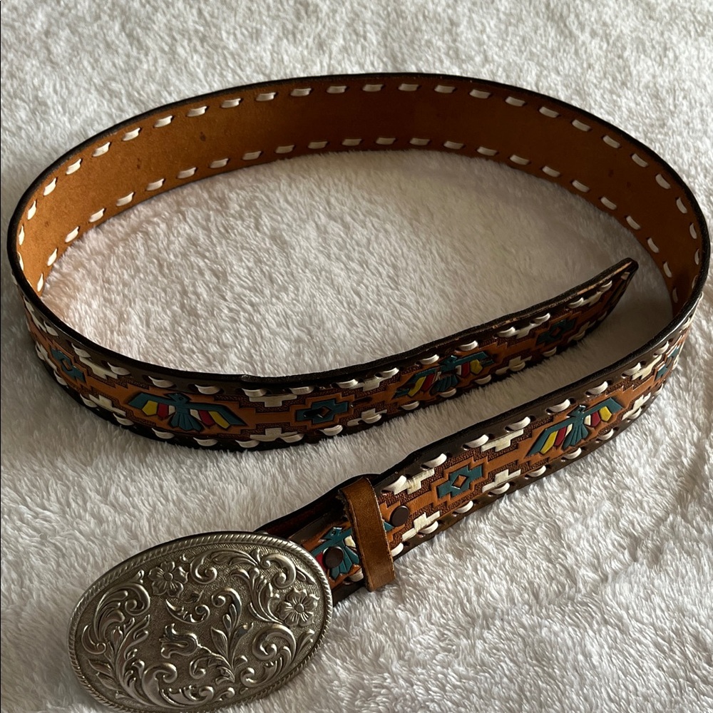 Justin Aztec Design 36 Belt w/ Ornate Buckle